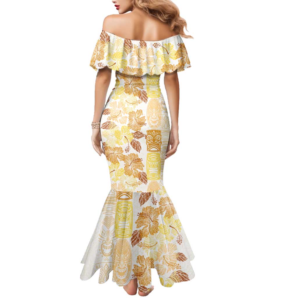 Christmas Aloha Hawaii Tiki Family Matching Mermaid Dress and Hawaiian Shirt Hibiscus Autumn Colors LT7 - Polynesian Pride