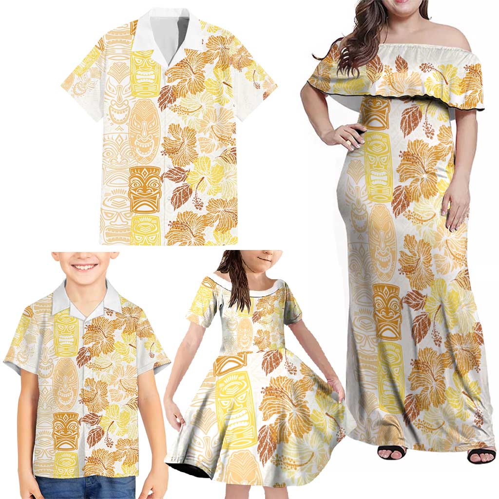 Christmas Aloha Hawaii Tiki Family Matching Off Shoulder Maxi Dress and Hawaiian Shirt Hibiscus Autumn Colors LT7 - Polynesian Pride
