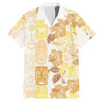 Christmas Aloha Hawaii Tiki Family Matching Off Shoulder Short Dress and Hawaiian Shirt Hibiscus Autumn Colors LT7 Dad's Shirt - Short Sleeve Yellow - Polynesian Pride