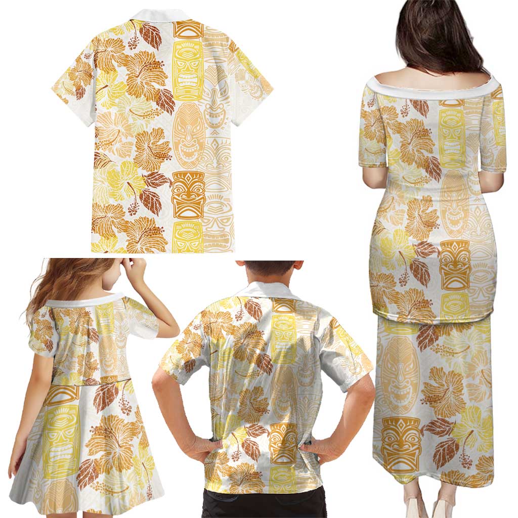 Christmas Aloha Hawaii Tiki Family Matching Puletasi and Hawaiian Shirt Hibiscus Autumn Colors LT7 - Polynesian Pride