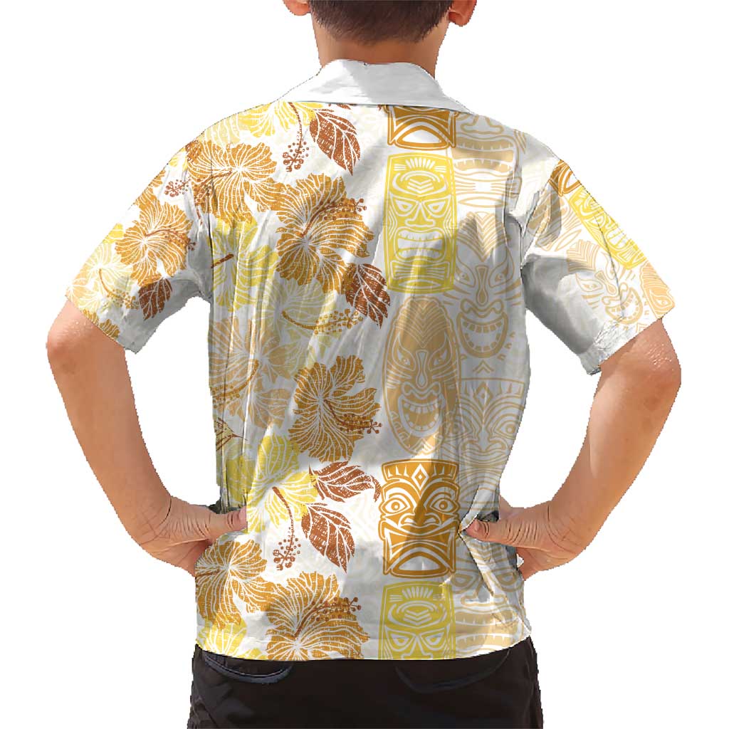 Christmas Aloha Hawaii Tiki Family Matching Short Sleeve Bodycon Dress and Hawaiian Shirt Hibiscus Autumn Colors LT7 - Polynesian Pride