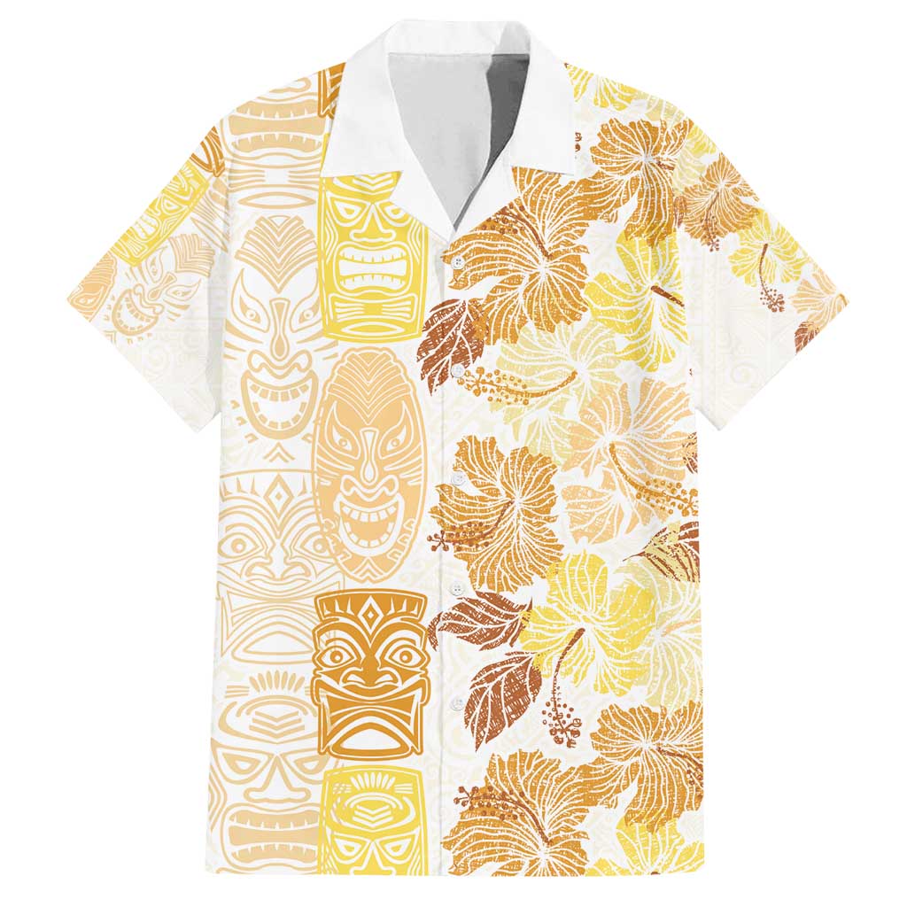 Christmas Aloha Hawaii Tiki Family Matching Summer Maxi Dress and Hawaiian Shirt Hibiscus Autumn Colors LT7 Dad's Shirt - Short Sleeve Yellow - Polynesian Pride