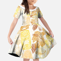 Christmas Aloha Hawaii Tiki Family Matching Tank Maxi Dress and Hawaiian Shirt Hibiscus Autumn Colors LT7 Daughter's Dress Yellow - Polynesian Pride