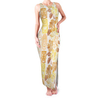 Christmas Aloha Hawaii Tiki Family Matching Tank Maxi Dress and Hawaiian Shirt Hibiscus Autumn Colors LT7 Mom's Dress Yellow - Polynesian Pride