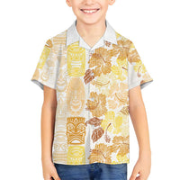 Christmas Aloha Hawaii Tiki Family Matching Tank Maxi Dress and Hawaiian Shirt Hibiscus Autumn Colors LT7 Son's Shirt Yellow - Polynesian Pride