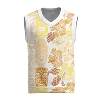 Christmas Aloha Hawaii Tiki Christmas Knitted V-Neck Vest Hibiscus Autumn Colors LT7 Yellow - Polynesian Pride