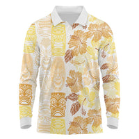 Christmas Aloha Hawaii Tiki Long Sleeve Polo Shirt Hibiscus Autumn Colors LT7 Yellow - Polynesian Pride
