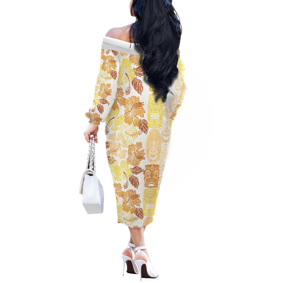 Christmas Aloha Hawaii Tiki Off The Shoulder Long Sleeve Dress Hibiscus Autumn Colors LT7 - Polynesian Pride