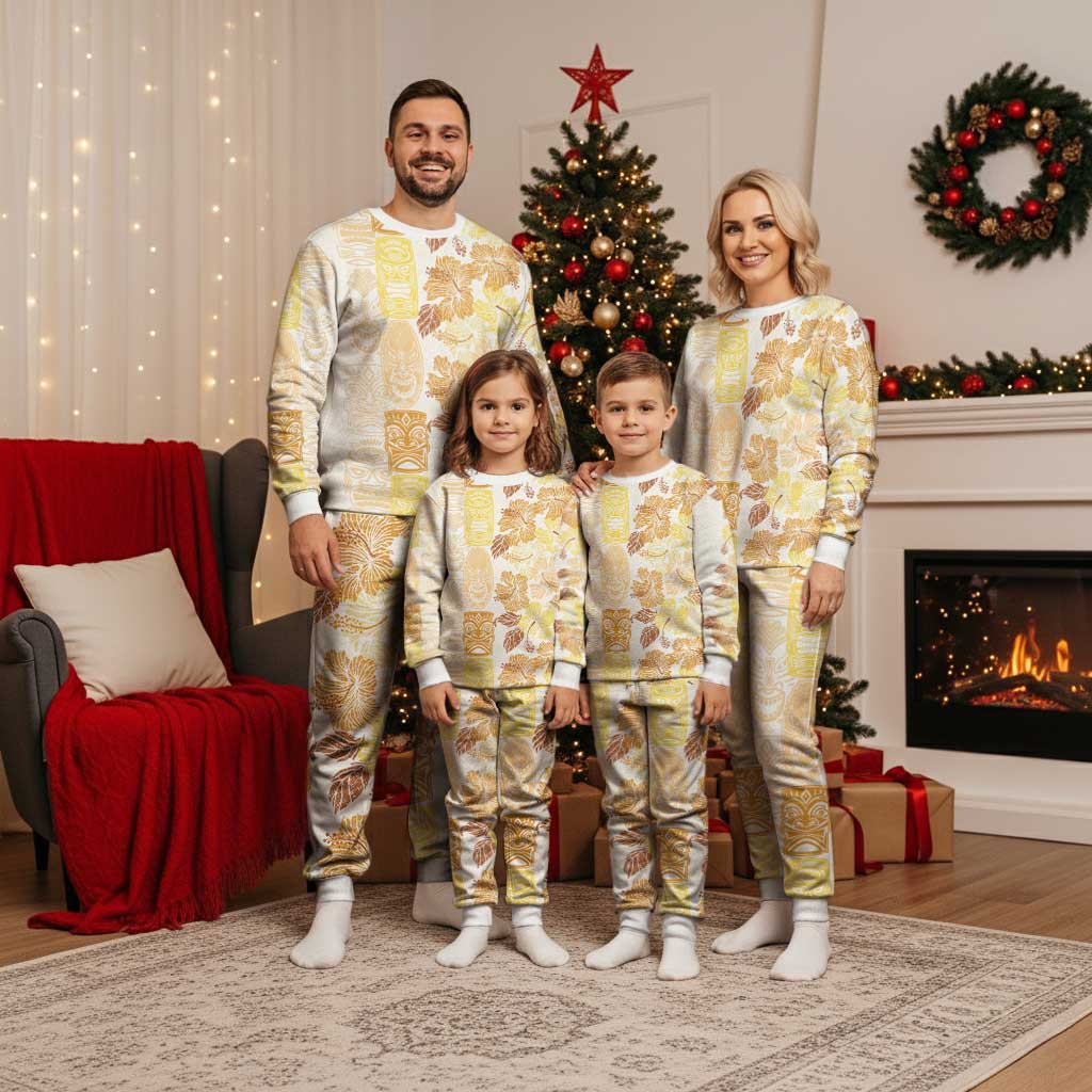 Christmas Aloha Hawaii Tiki Christmas Pajama Set Hibiscus Autumn Colors - Polynesian Pride