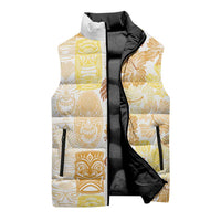 Christmas Aloha Hawaii Tiki Sleeveless Puffer Jacket Hibiscus Autumn Colors - Polynesian Pride