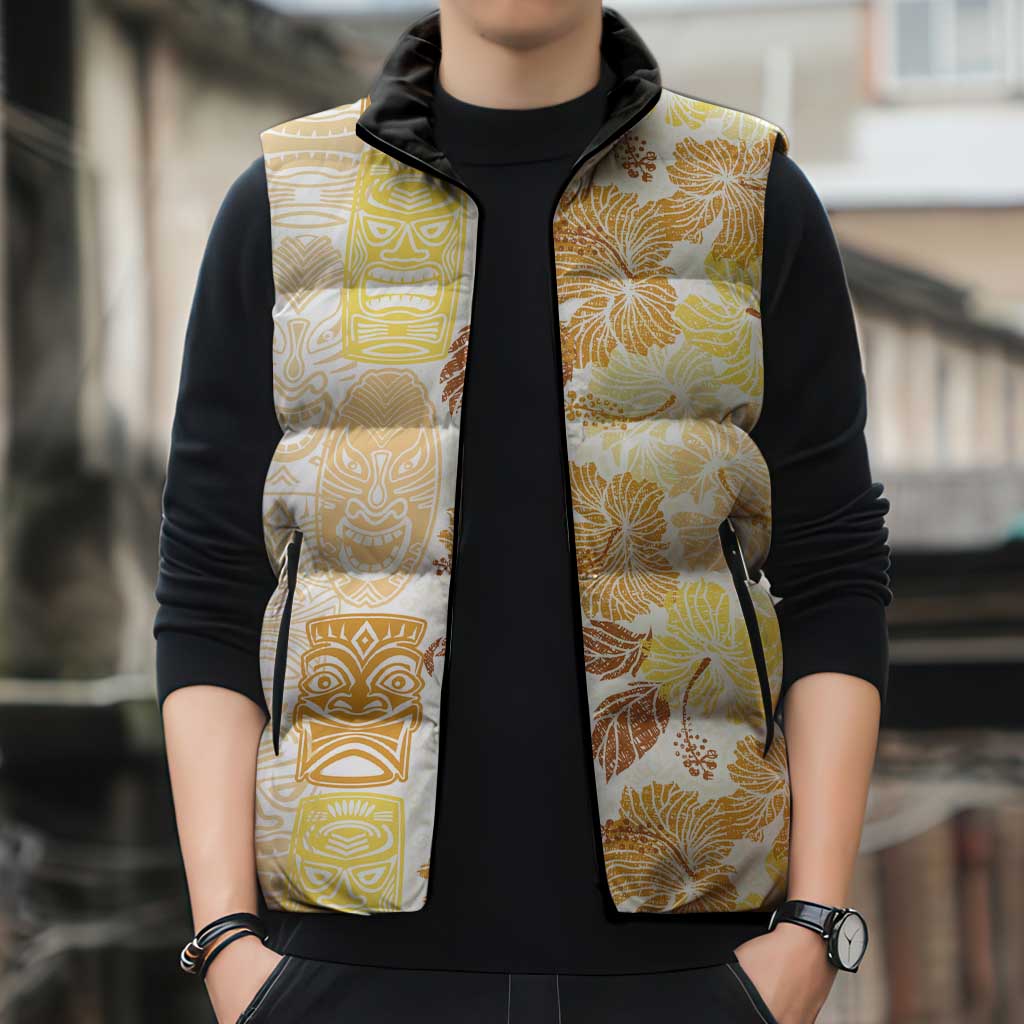 Christmas Aloha Hawaii Tiki Sleeveless Puffer Jacket Hibiscus Autumn Colors - Polynesian Pride