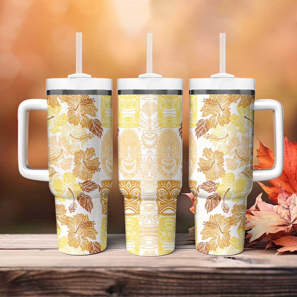 Christmas Aloha Hawaii Tiki Tumbler With Handle Hibiscus Autumn Colors - Polynesian Pride