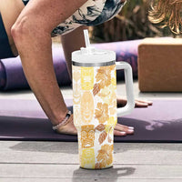 Christmas Aloha Hawaii Tiki Tumbler With Handle Hibiscus Autumn Colors - Polynesian Pride