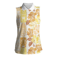 Christmas Aloha Hawaii Tiki Women Sleeveless Polo Shirt Hibiscus Autumn Colors LT7 Female Yellow - Polynesian Pride