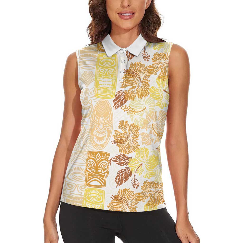Christmas Aloha Hawaii Tiki Women Sleeveless Polo Shirt Hibiscus Autumn Colors LT7 - Polynesian Pride
