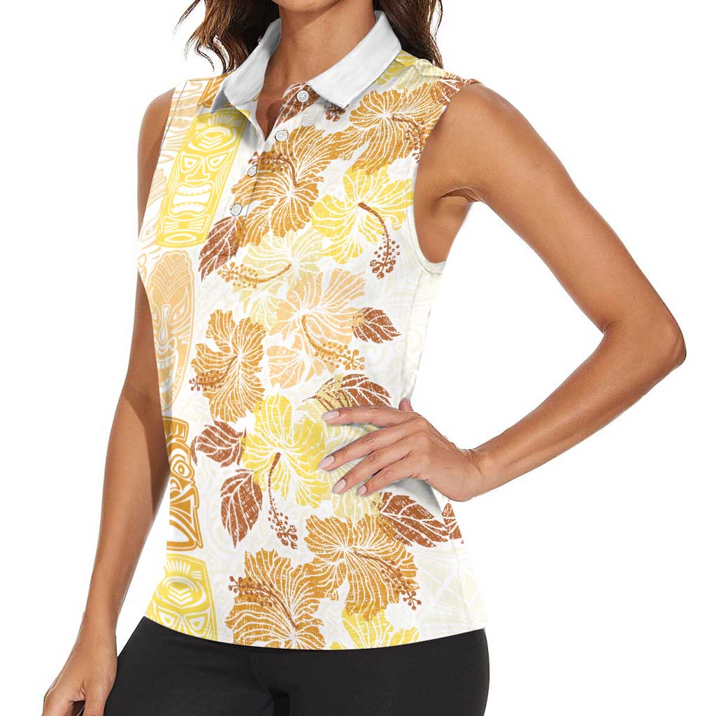 Christmas Aloha Hawaii Tiki Women Sleeveless Polo Shirt Hibiscus Autumn Colors LT7 - Polynesian Pride