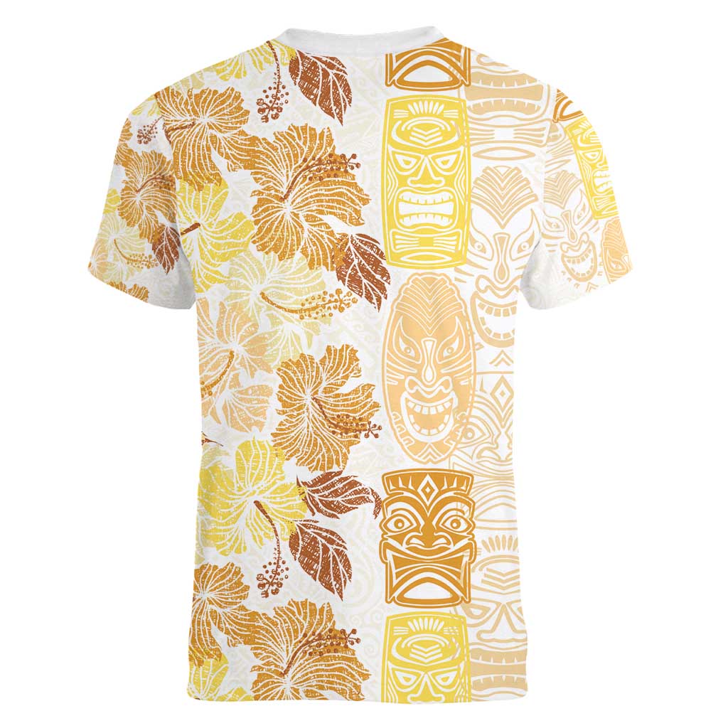 Christmas Aloha Hawaii Tiki Women V-Neck T-Shirt Hibiscus Autumn Colors LT7 - Polynesian Pride