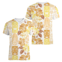 Christmas Aloha Hawaii Tiki Women V-Neck T-Shirt Hibiscus Autumn Colors LT7 - Polynesian Pride