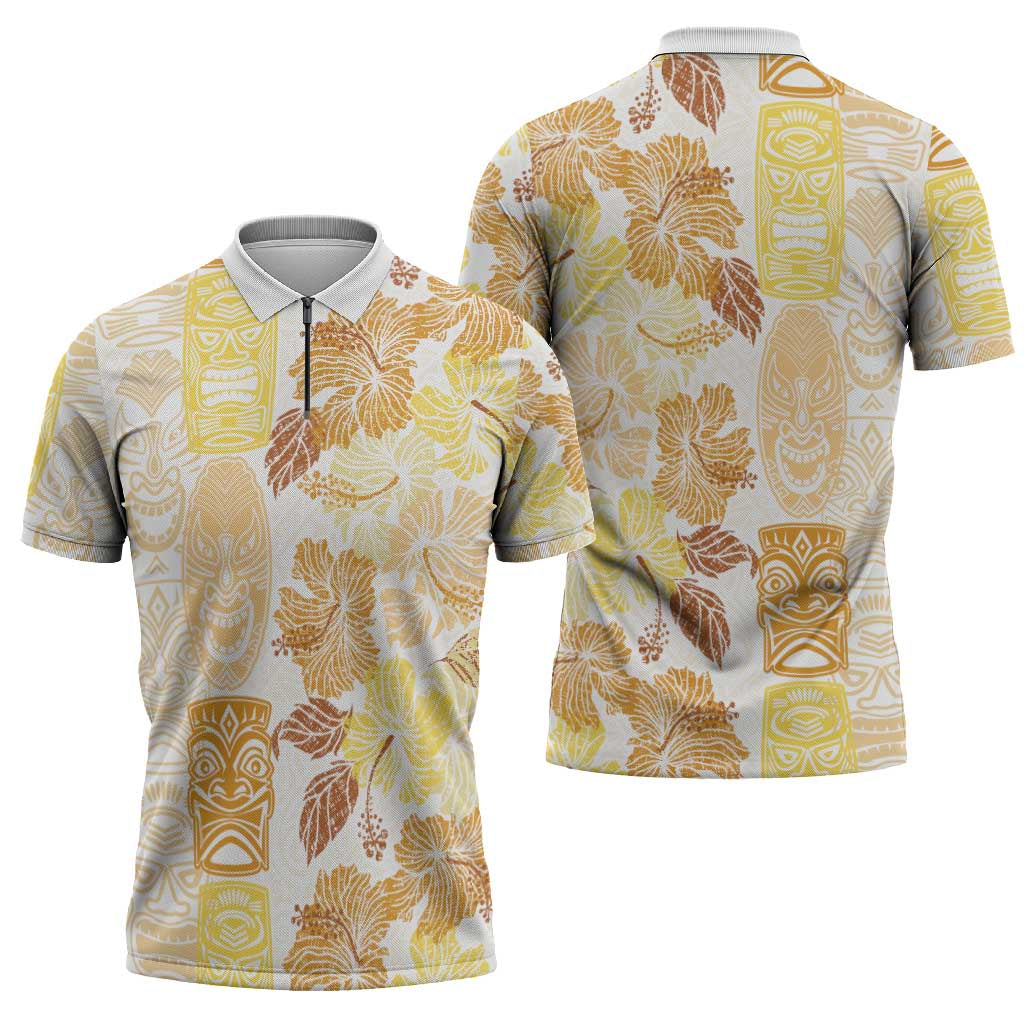 Christmas Aloha Hawaii Tiki Zipper Polo Shirt Hibiscus Autumn Colors LT7 - Polynesian Pride