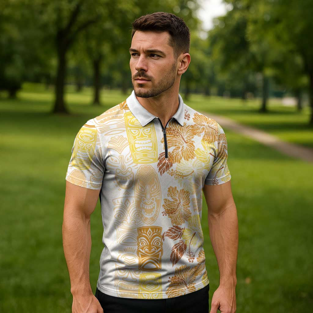 Christmas Aloha Hawaii Tiki Zipper Polo Shirt Hibiscus Autumn Colors LT7 - Polynesian Pride