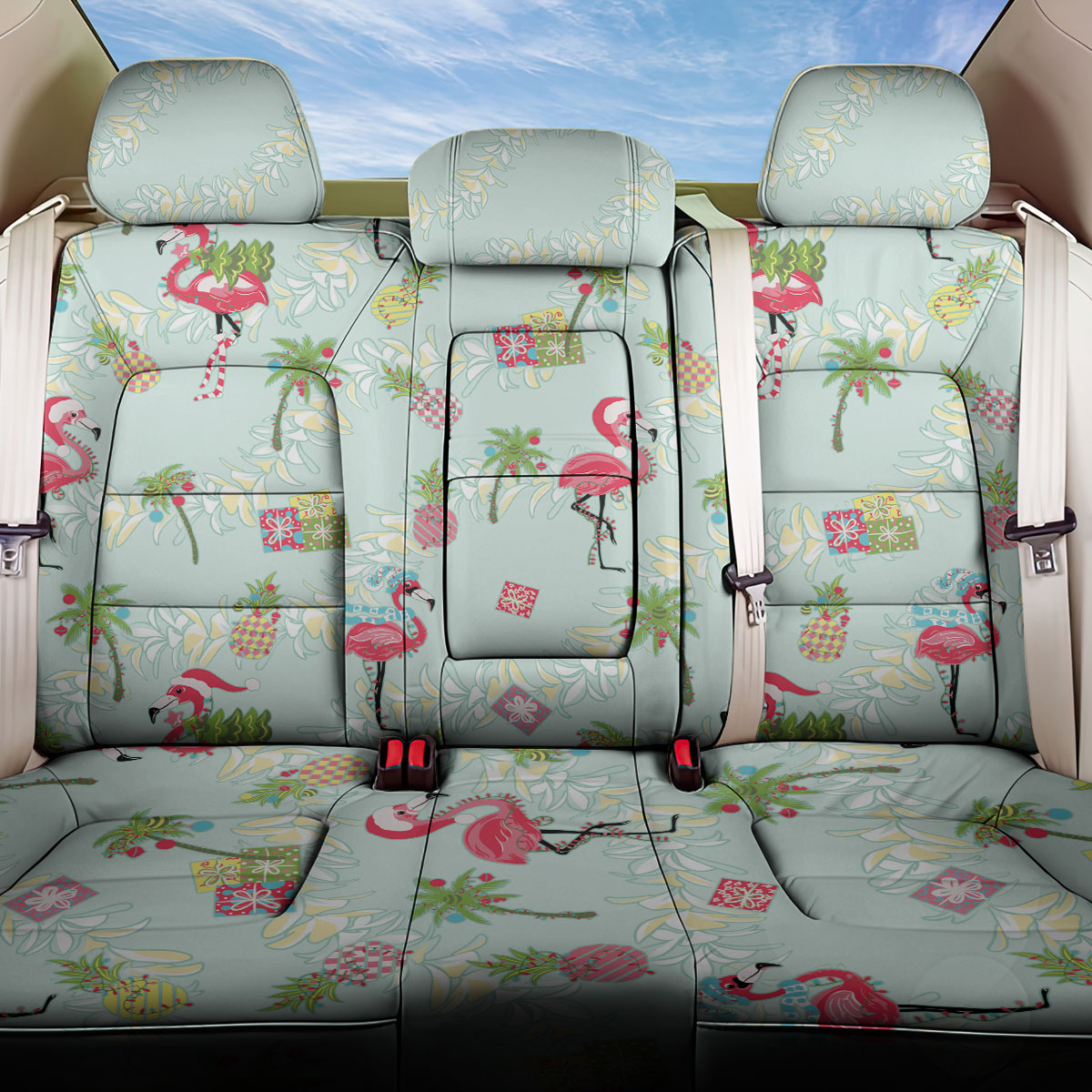 Aloha Hawaii Christmas Seamless Back Car Seat Cover Plumeria Lei LT7 One Size Cerulean - Polynesian Pride
