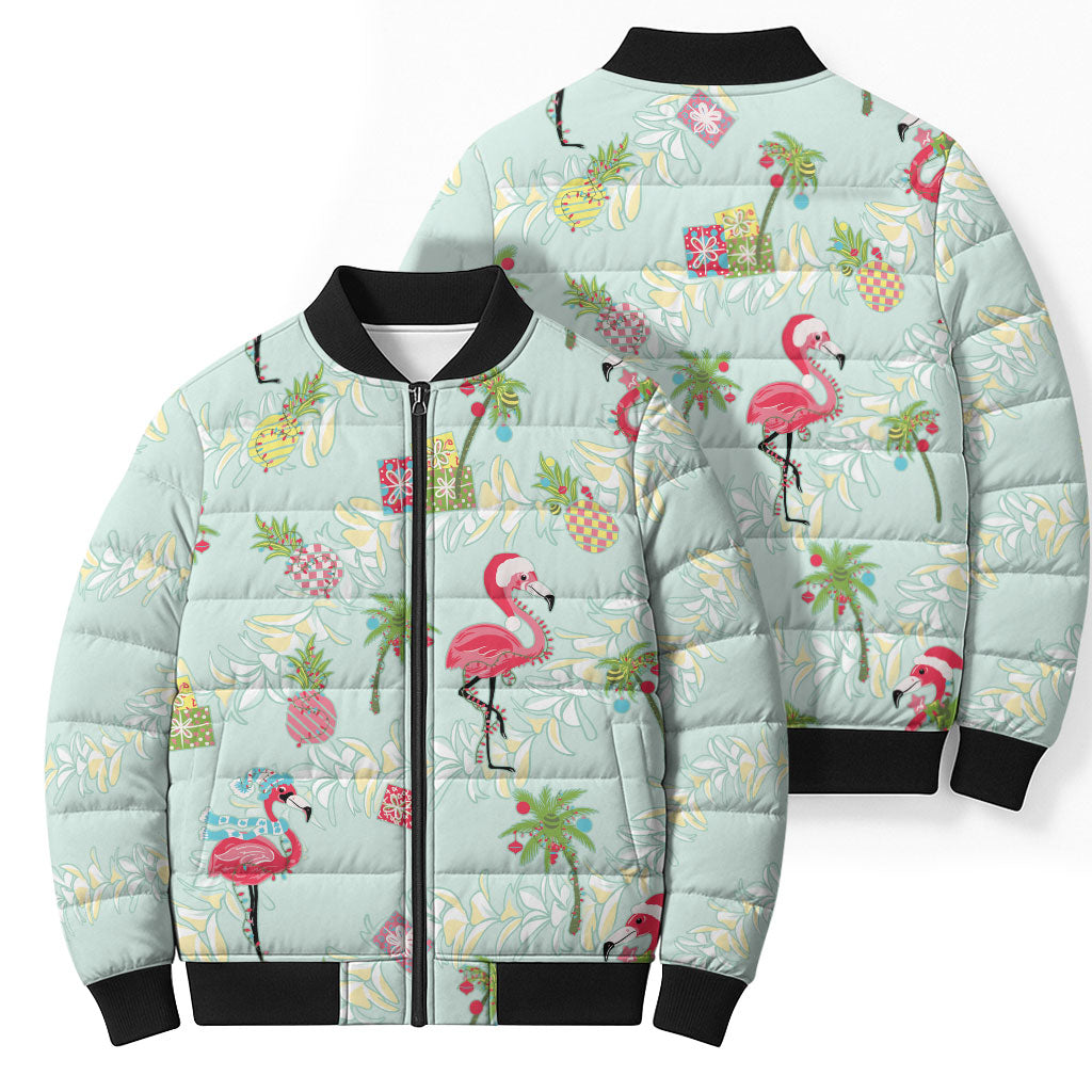 Aloha Hawaii Christmas Seamless Bomber Puffer Jacket Plumeria Lei