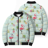 Aloha Hawaii Christmas Seamless Bomber Puffer Jacket Plumeria Lei