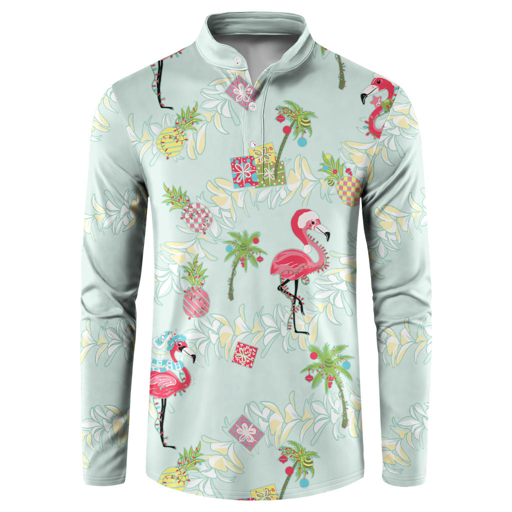 Aloha Hawaii Christmas Seamless Button Sweatshirt Plumeria Lei