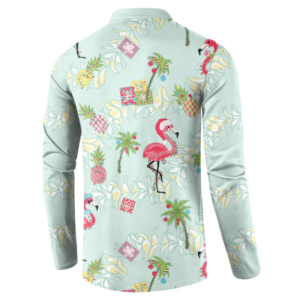 Aloha Hawaii Christmas Seamless Button Sweatshirt Plumeria Lei