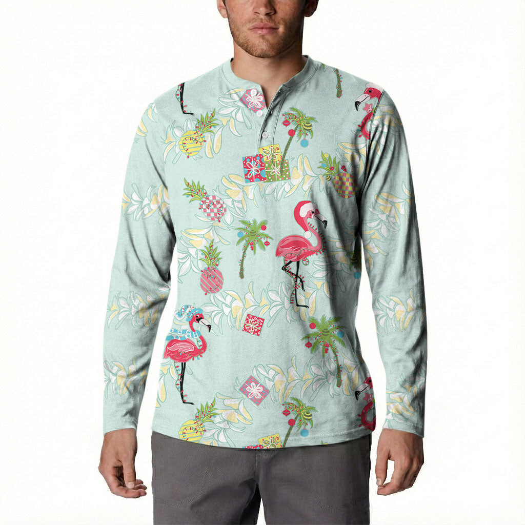 Aloha Hawaii Christmas Seamless Button Sweatshirt Plumeria Lei