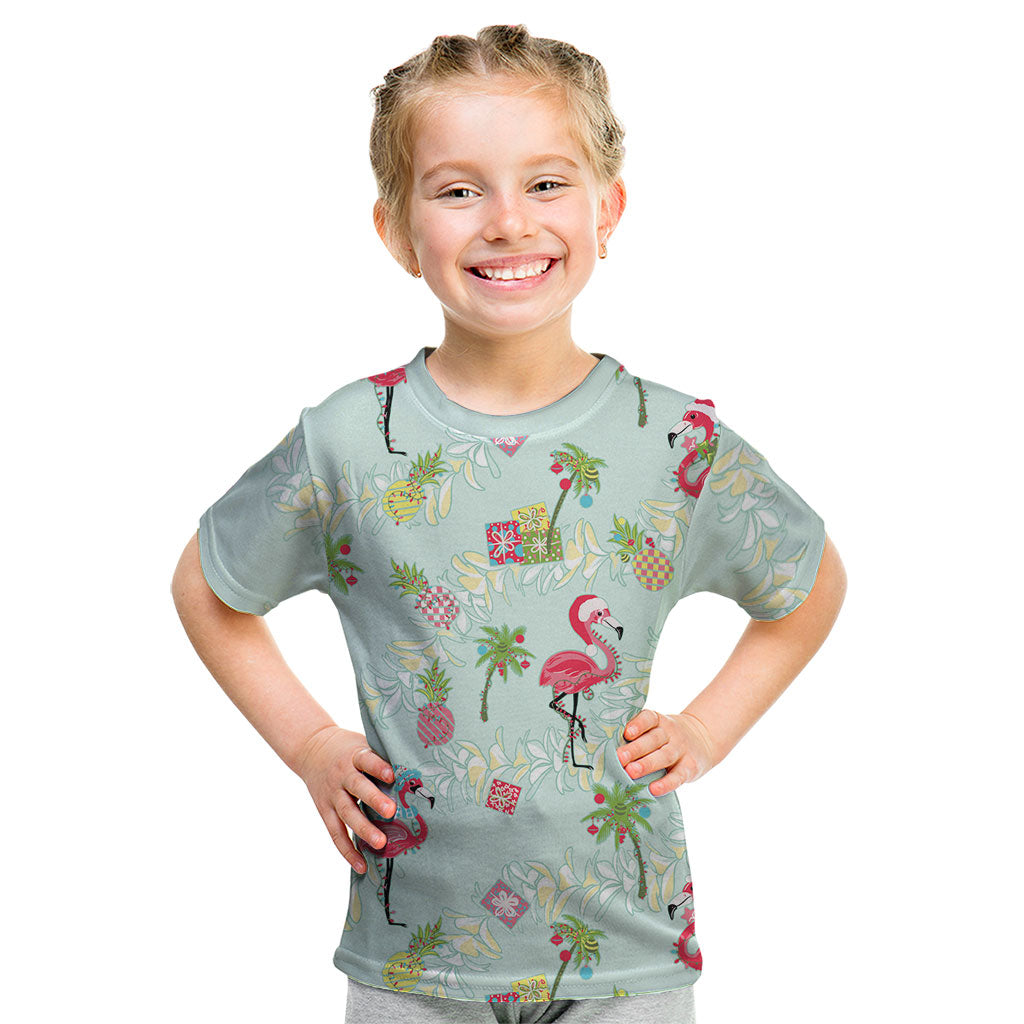 Aloha Hawaii Christmas Seamless Kid T Shirt Plumeria Lei LT7 Cerulean - Polynesian Pride