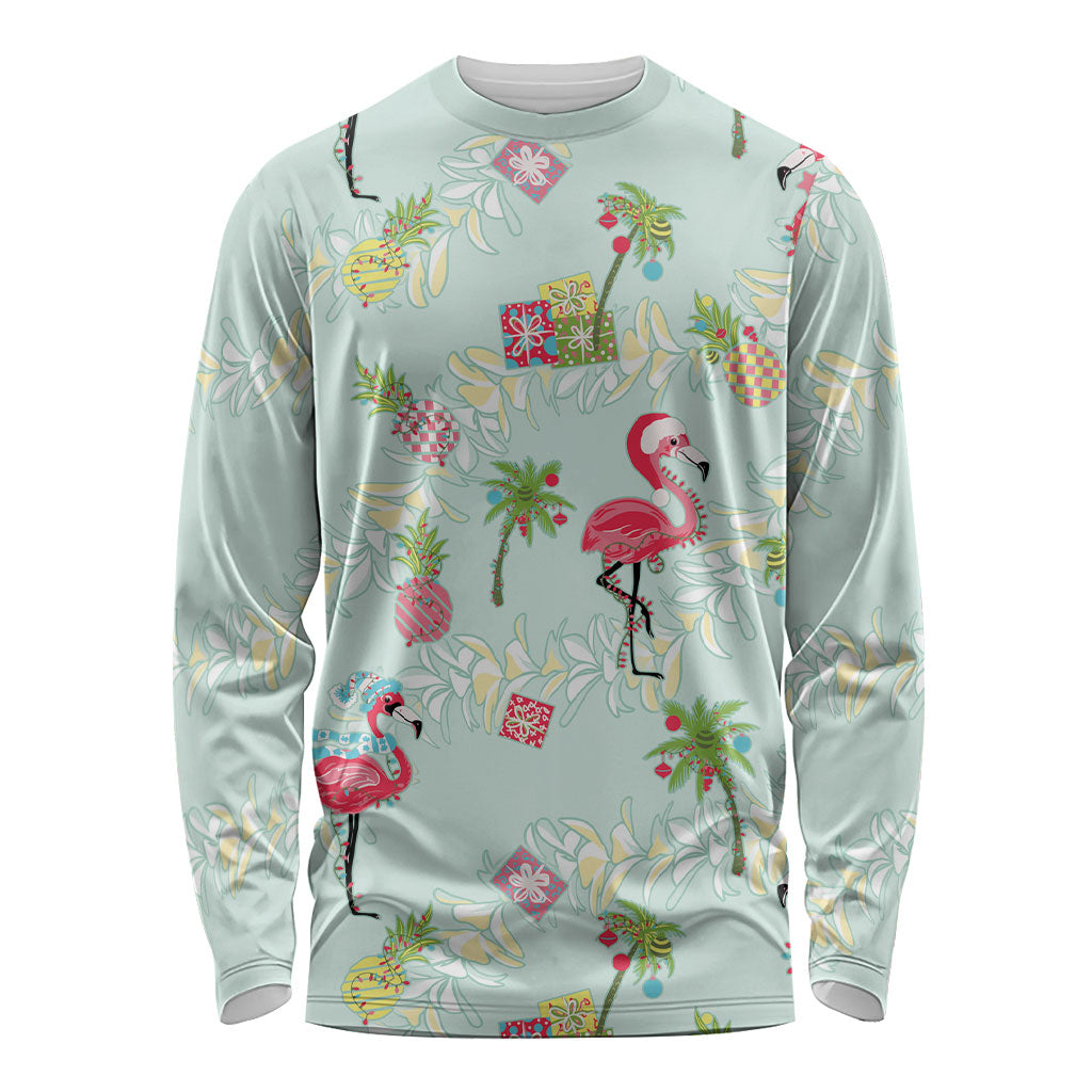 Aloha Hawaii Christmas Seamless Long Sleeve Shirt Plumeria Lei LT7 Unisex Cerulean - Polynesian Pride