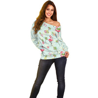 Aloha Hawaii Christmas Seamless Off Shoulder Sweater Plumeria Lei