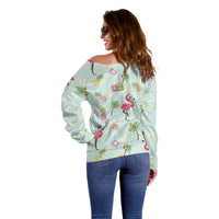 Aloha Hawaii Christmas Seamless Off Shoulder Sweater Plumeria Lei