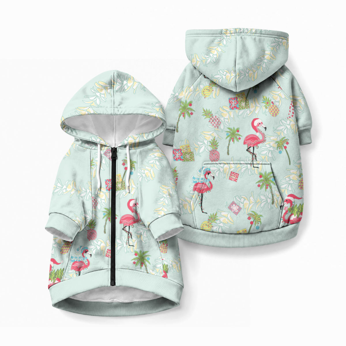 Aloha Hawaii Christmas Seamless Pet Hoodie Plumeria Lei LT7 Zip-up Cerulean - Polynesian Pride