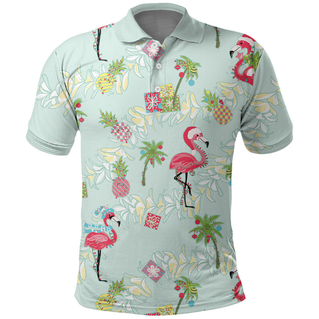 Aloha Hawaii Christmas Seamless Polo Shirt Plumeria Lei LT7 Cerulean - Polynesian Pride
