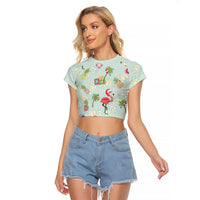 Aloha Hawaii Christmas Seamless Raglan Cropped T Shirt Plumeria Lei LT7 Female Cerulean - Polynesian Pride
