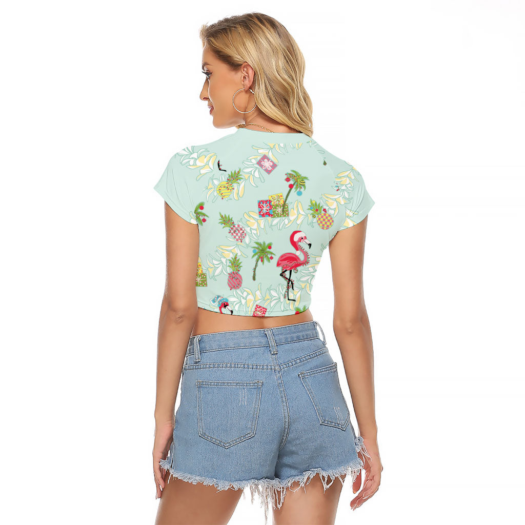 Aloha Hawaii Christmas Seamless Raglan Cropped T Shirt Plumeria Lei LT7 - Polynesian Pride
