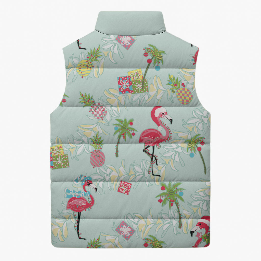 Aloha Hawaii Christmas Seamless Sleeveless Puffer Jacket Plumeria Lei