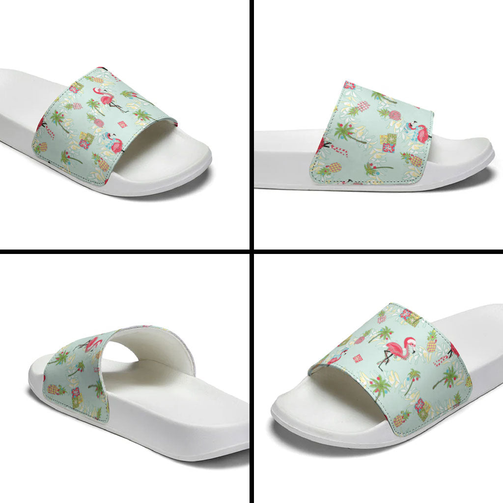 Aloha Hawaii Christmas Seamless Slide Sandals Plumeria Lei