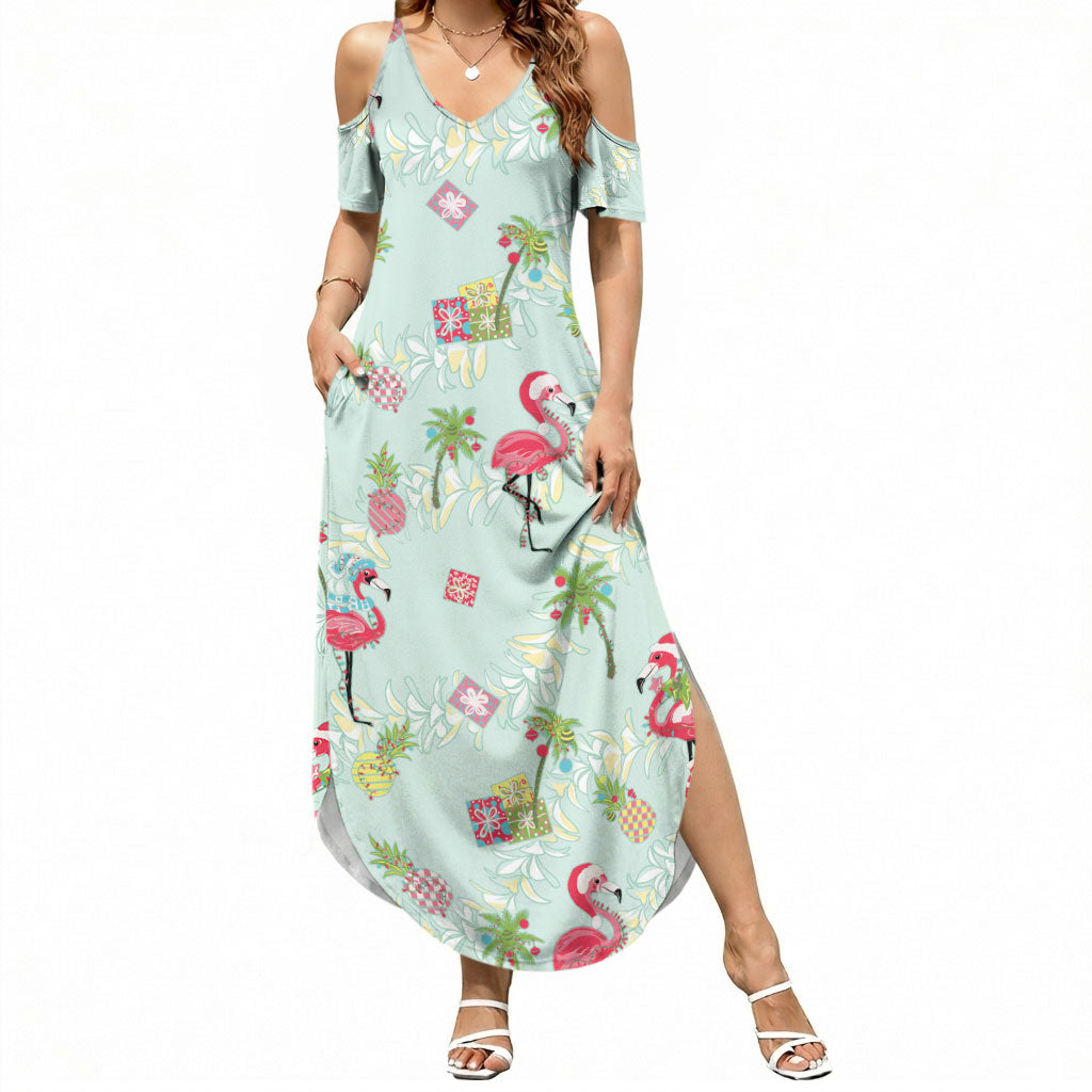Aloha Hawaii Christmas Seamless Summer Maxi Dress Plumeria Lei LT7 Women Cerulean - Polynesian Pride