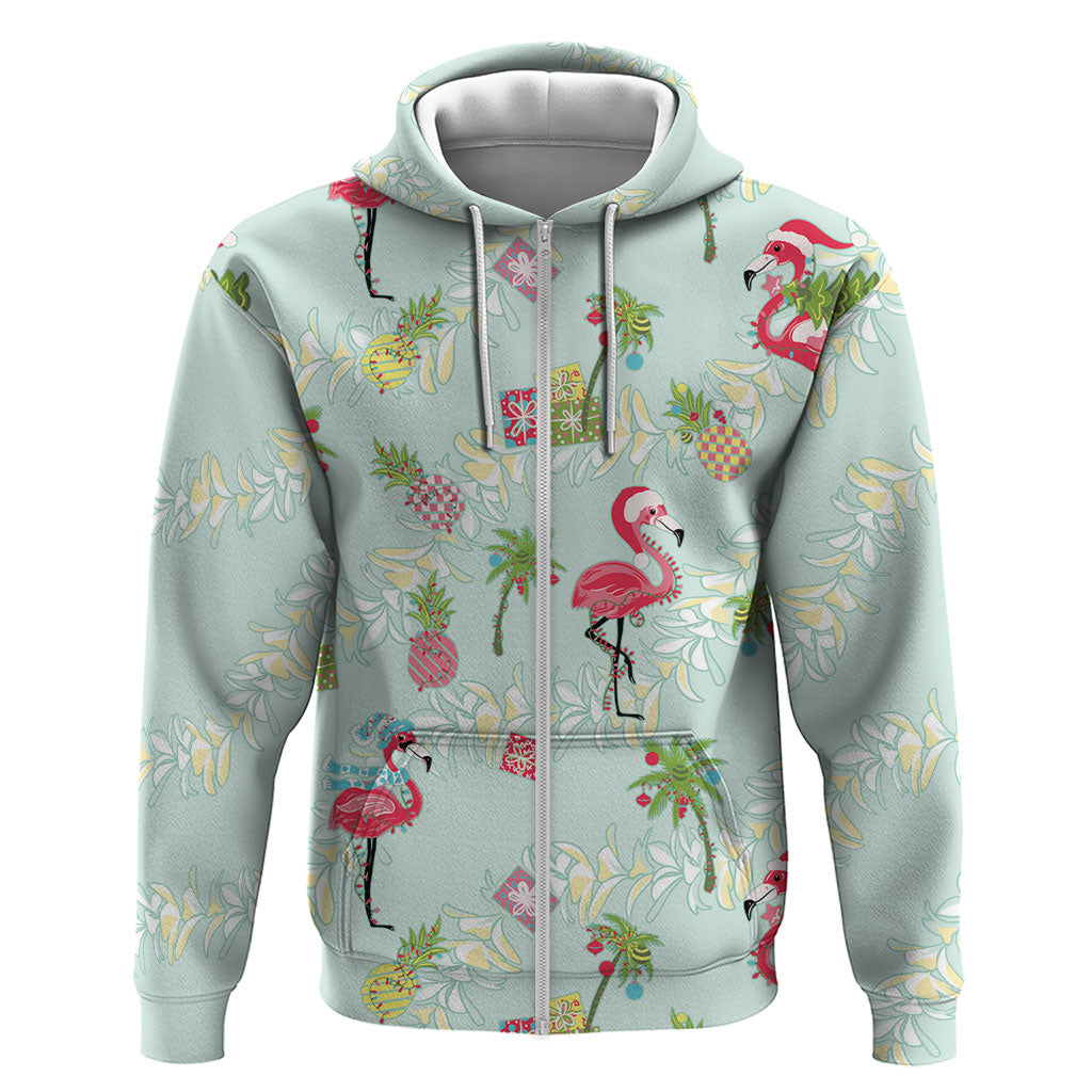Aloha Hawaii Christmas Seamless Zip Hoodie Plumeria Lei LT7 Zip Hoodie Cerulean - Polynesian Pride