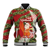 Mele Kalikimaka Hawaii Christmas Maile Lei Baseball Jacket Tropical Santa LT7 Unisex Red - Polynesian Pride