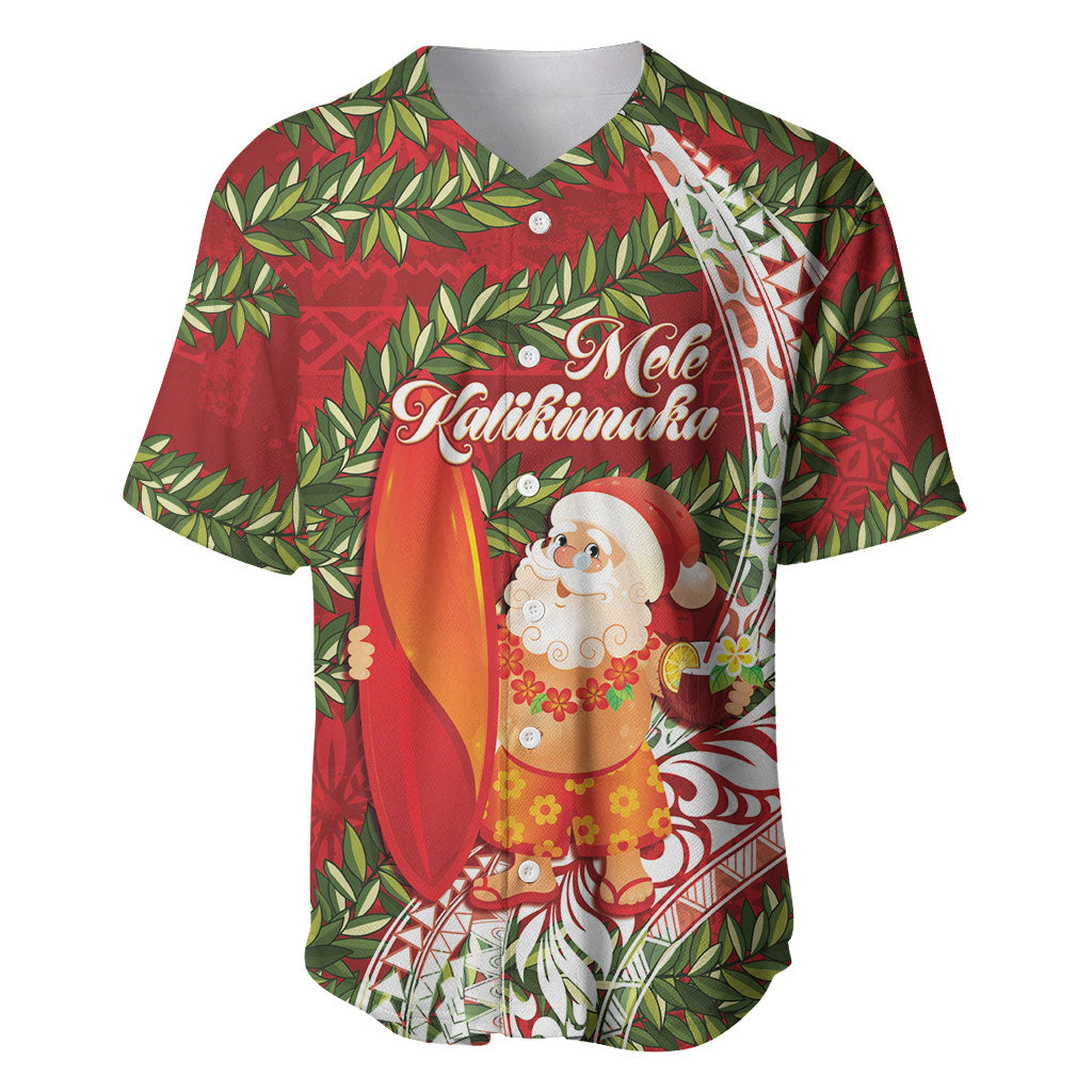 Mele Kalikimaka Hawaii Christmas Maile Lei Baseball Jersey Tropical Santa