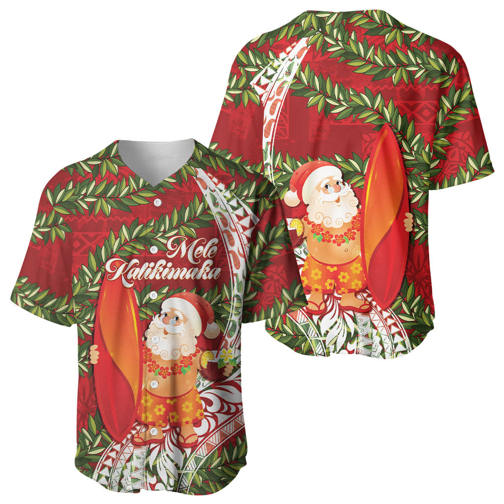 Mele Kalikimaka Hawaii Christmas Maile Lei Baseball Jersey Tropical Santa