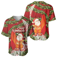 Mele Kalikimaka Hawaii Christmas Maile Lei Baseball Jersey Tropical Santa
