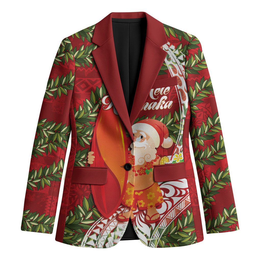 Mele Kalikimaka Hawaii Christmas Maile Lei Blazer Tropical Santa LT7 Unisex Red - Polynesian Pride