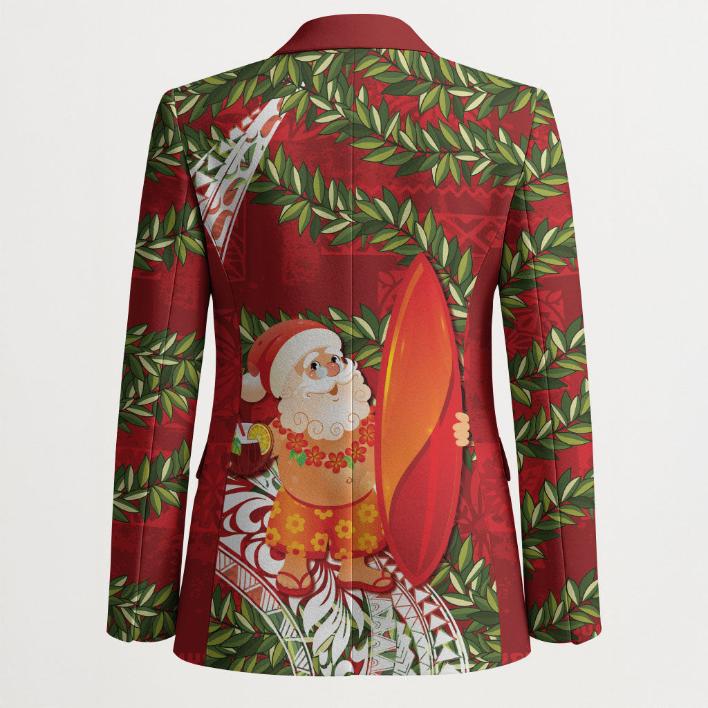 Mele Kalikimaka Hawaii Christmas Maile Lei Blazer Tropical Santa LT7 - Polynesian Pride