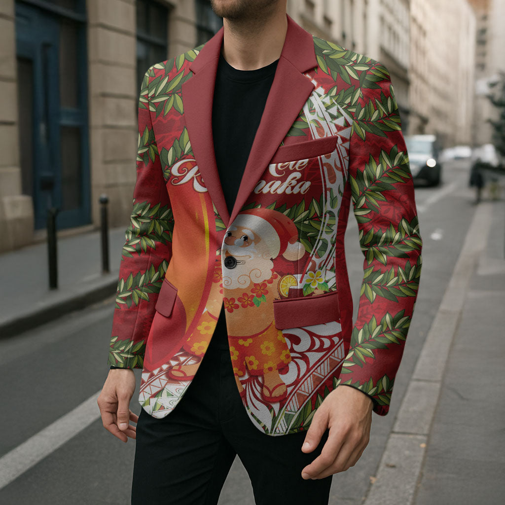 Mele Kalikimaka Hawaii Christmas Maile Lei Blazer Tropical Santa LT7 - Polynesian Pride