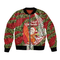 Mele Kalikimaka Hawaii Christmas Maile Lei Bomber Jacket Tropical Santa LT7 Unisex Red - Polynesian Pride